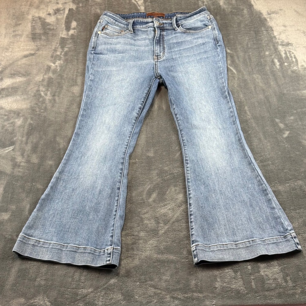 Judy Blue Trouser Flare Jeans Medium Wash High Rise Size 11/30 Short JB82676